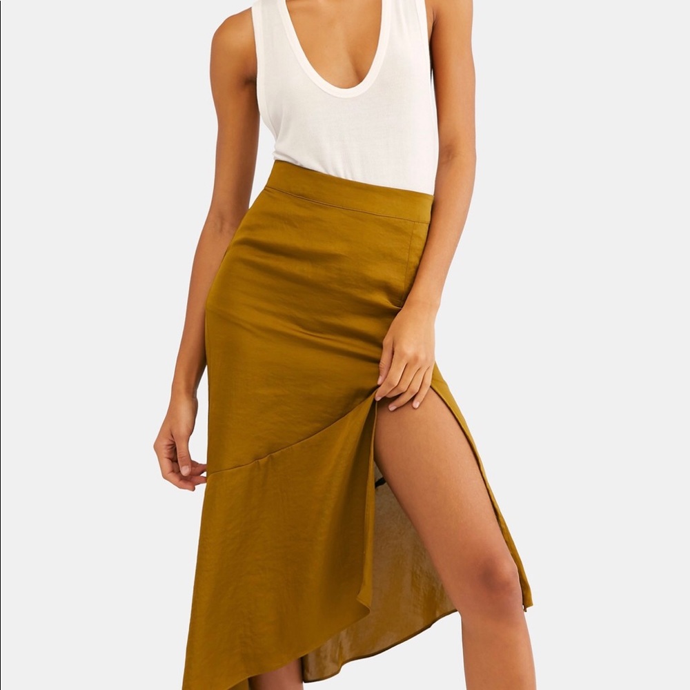 FREE PEOPLE LOLA SLIT MIDI MOSS GREEN SKIRT